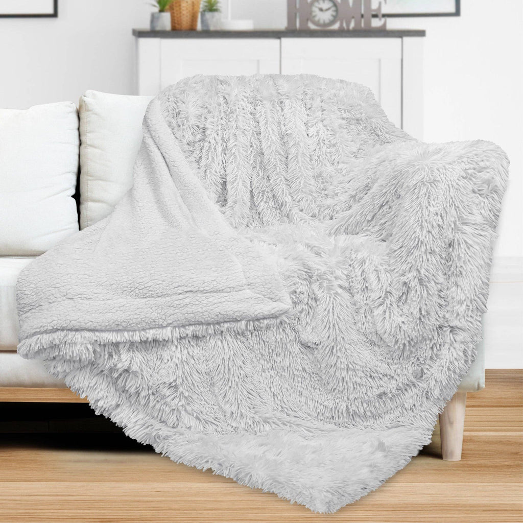 Faux Fur Sherpa Blanket - Light Gray