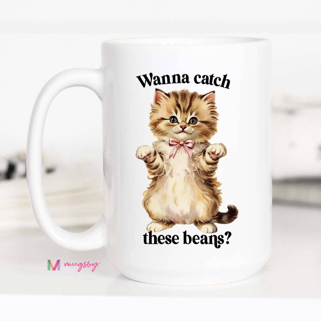 Catch These Beans Cat Mug