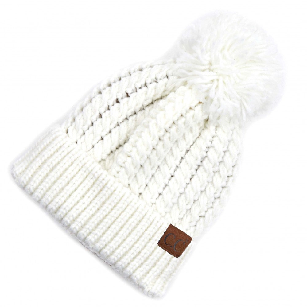 C.C. Cable Knit Pom Beanie - Ivory