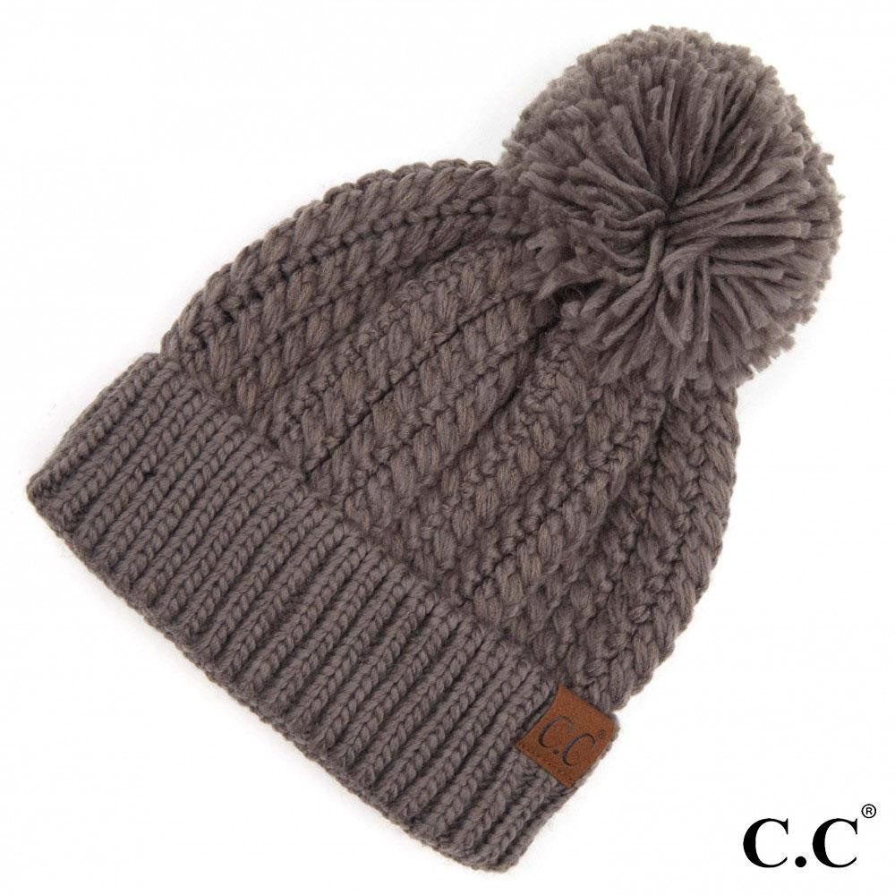 C.C. Cable Knit Pom Beanie - Gray