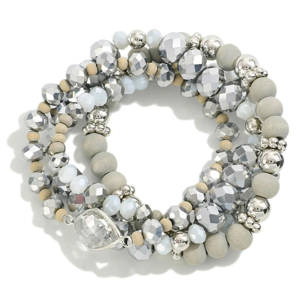 Beaded Bracelet Set - Gray - Roseabella 