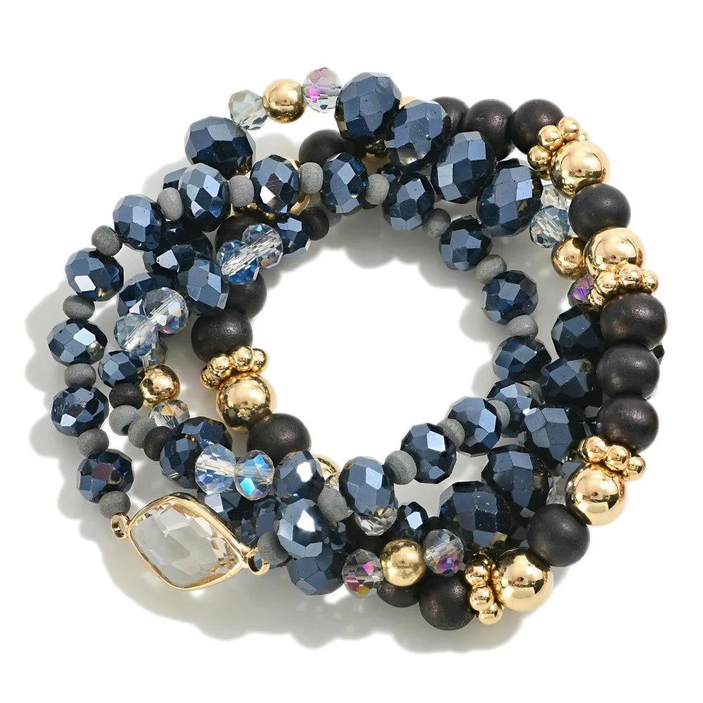 Beaded Bracelet Set - Navy - Roseabella 