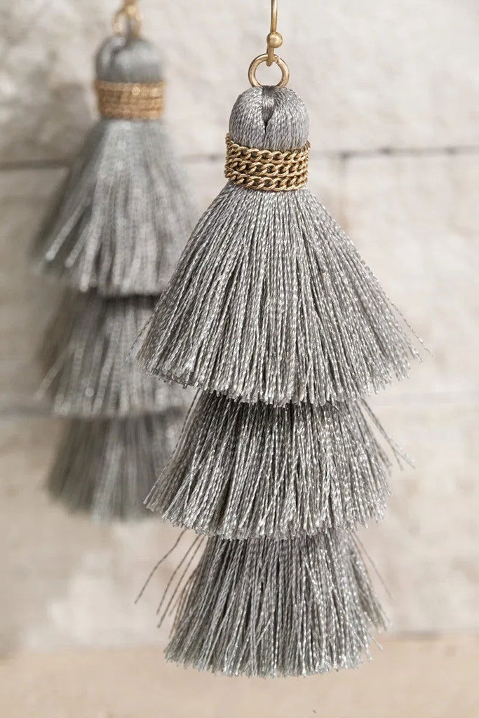 Gray Tassel Earrings - Roseabella 