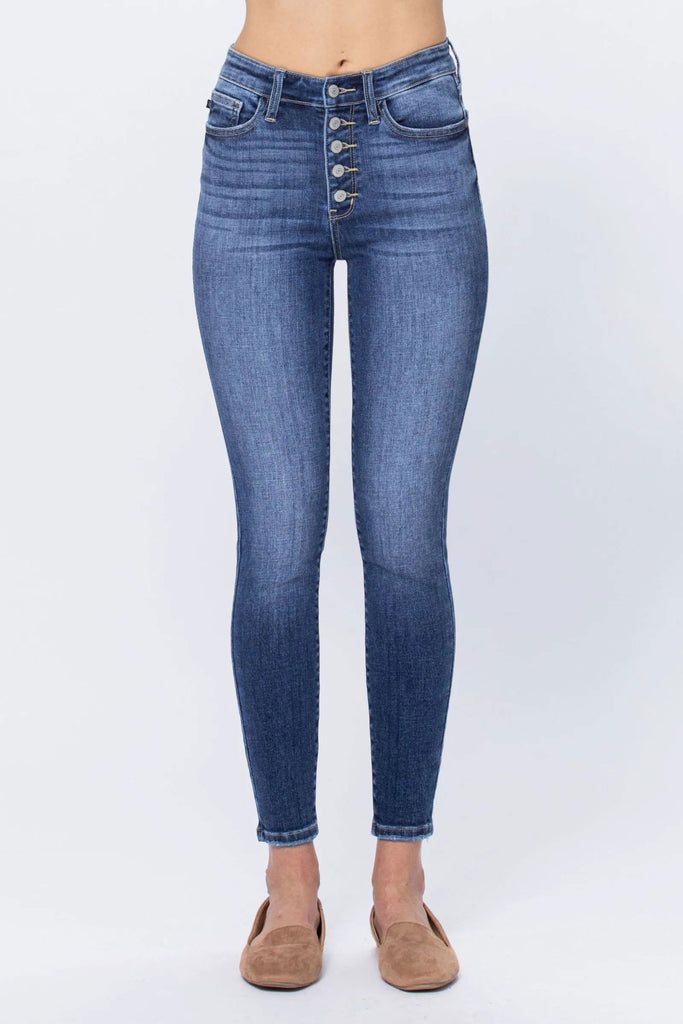 Sizes 1-20W ONLY Button Fly Skinny Jeans - Roseabella 