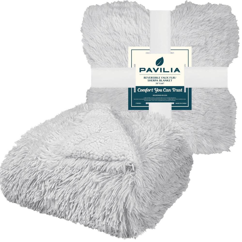 Faux Fur Sherpa Blanket - Light Gray